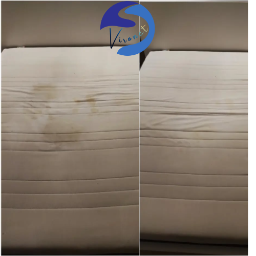 Avant-après du nettoyage d’un matelas à Verviers avec élimination des taches profondes et auréoles