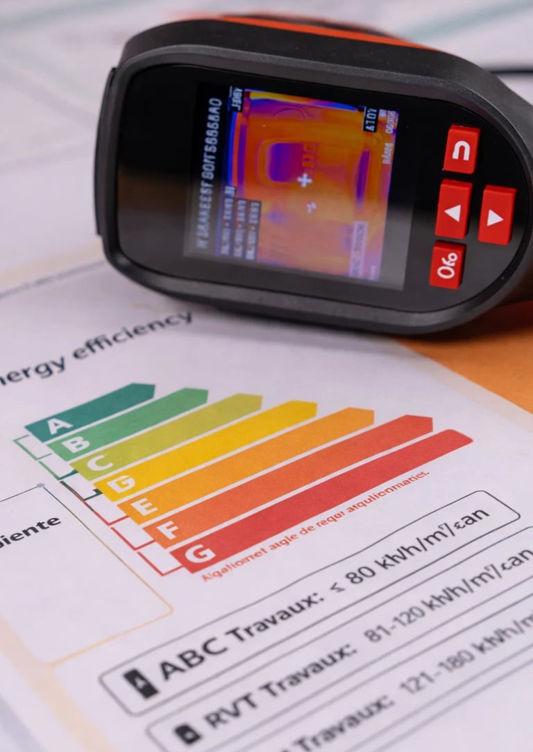 A thermal camera and energy efectiveness chart for an apartment or building