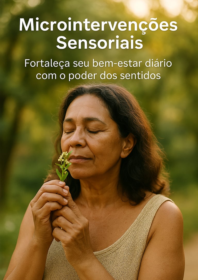 Alt text: ambiente tranquilo com elementos sensoriais — velas, natureza, música, e luz suave simboli