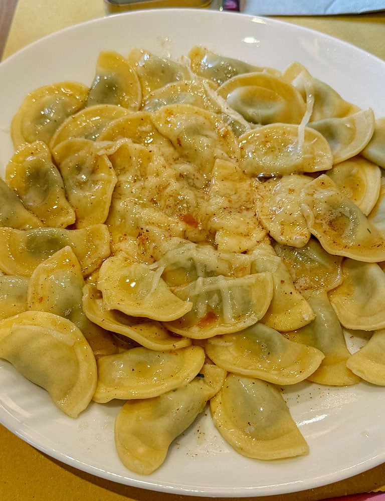 a plate of ravierottoni schlutzkrapfen