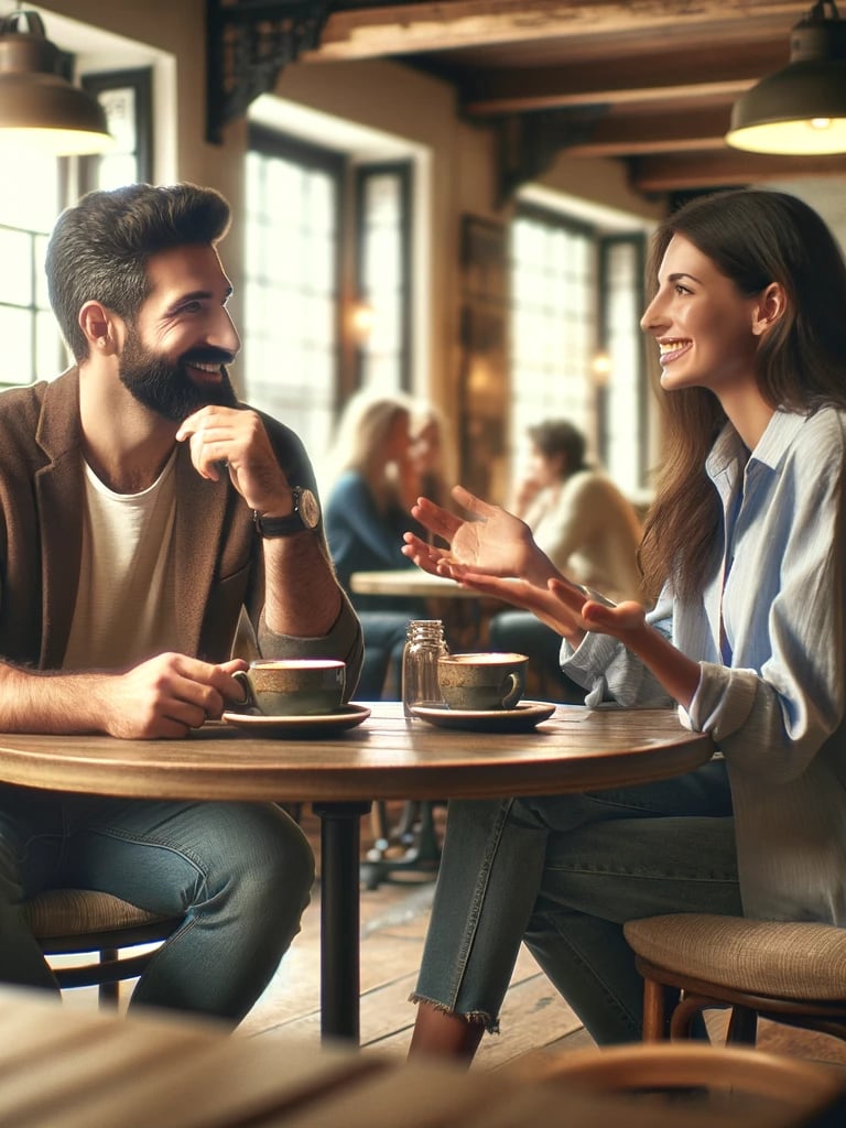a man and woman sitting at a table