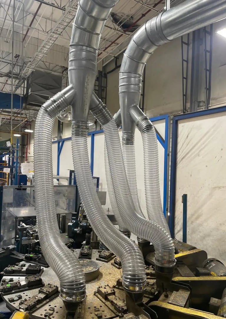 Sistema de transporte neumático a nivel industrial con mangueras y fabricación en acero inoxidable