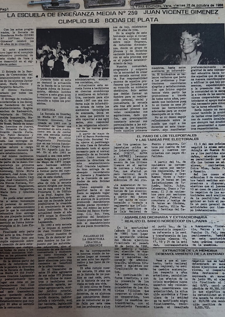Recorte del diario Última Edición, del 28/10/88