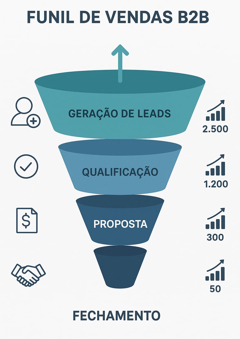  Funil-vendas-B2B-visualizado-fluxo-mostrando-lead-generation