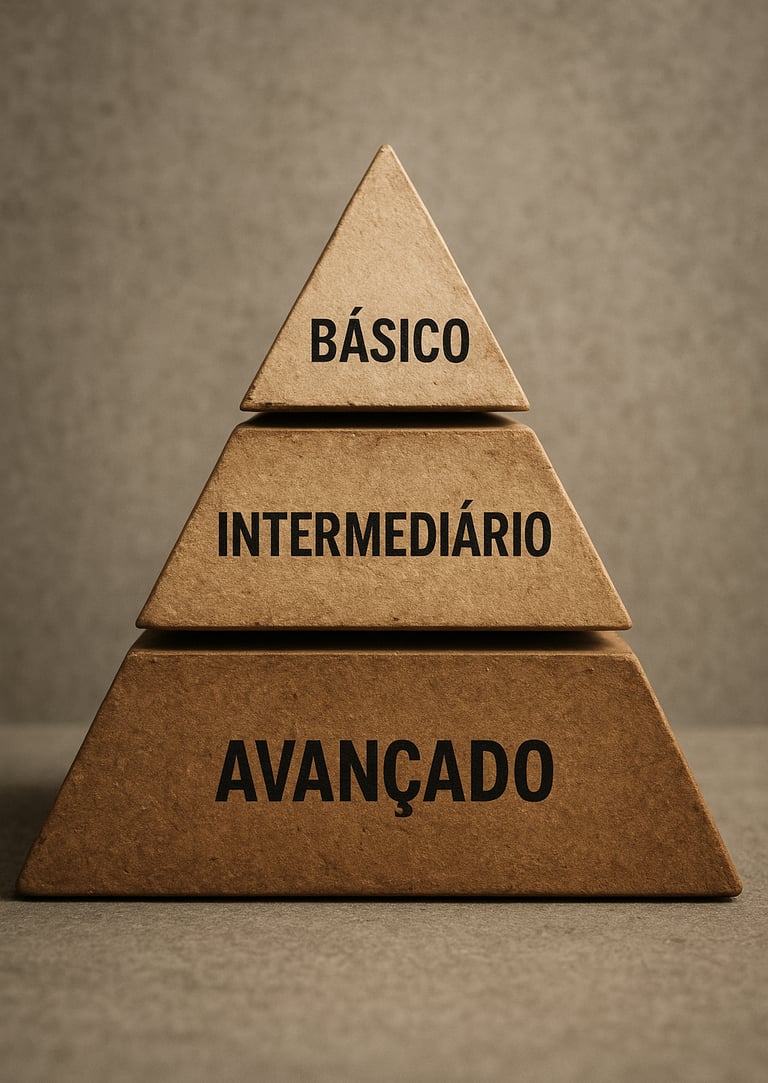 Pirâmide-estratégias-diferentes-níveis-investimento-retorno-básico-topo-avançado-base