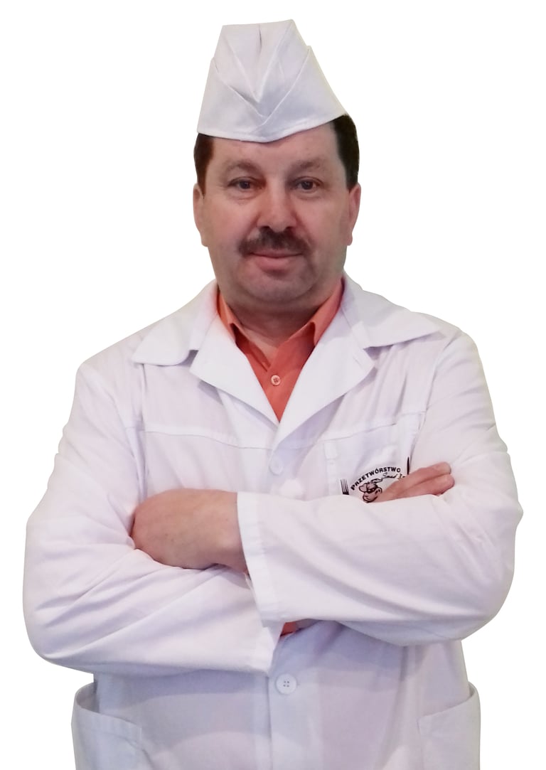 a man in a white lab coat and a chef hat
