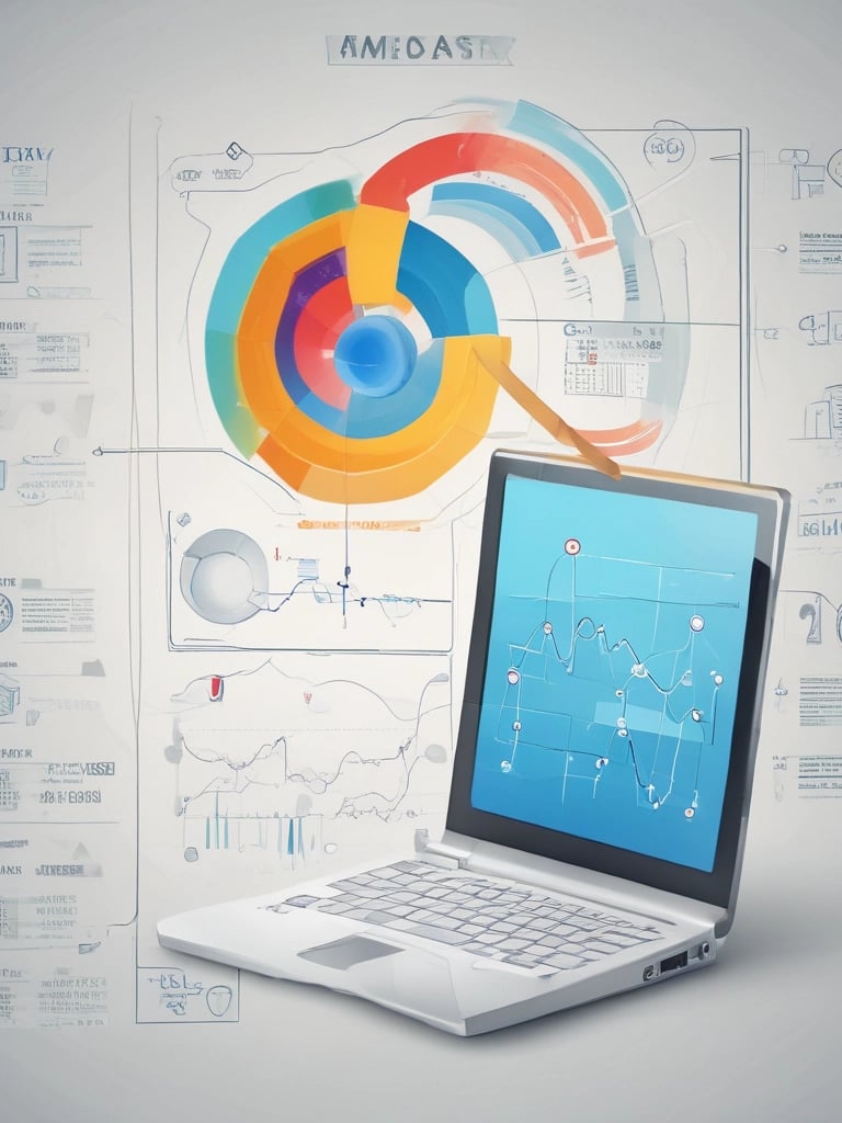 A professional workspace with a laptop and documents scattered around.