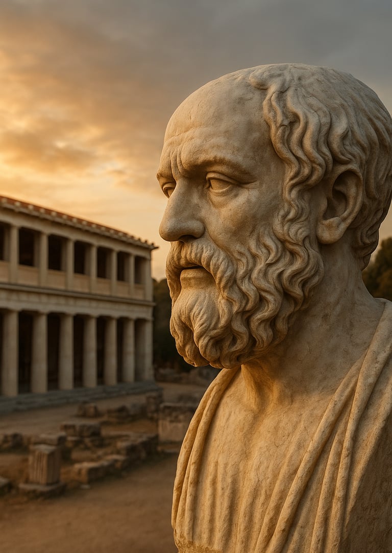 “A timeless philosopher’s gaze, embodying Stoic strength and serenity.”