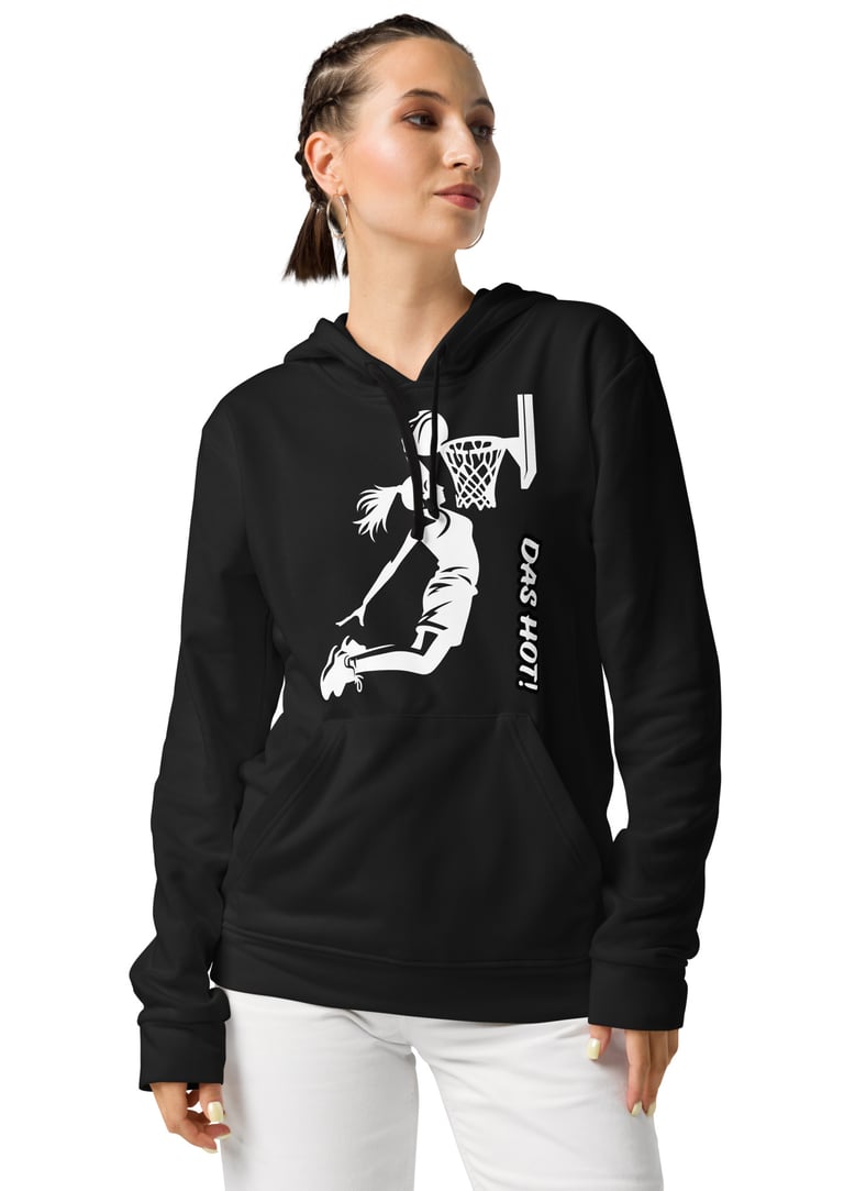 Woman wearing black hoodie graphic woman basketball player front view