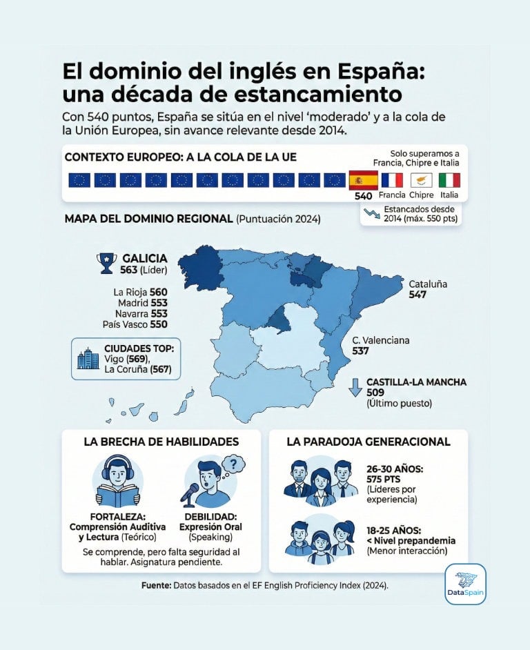 Infografía del dominio del inglés en España