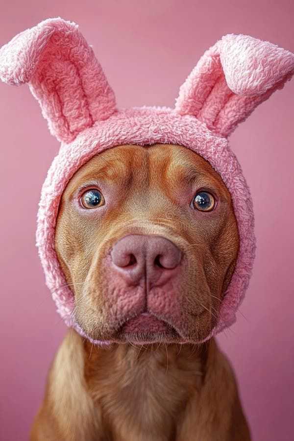 Pitbull con gorrito de conejo adorable