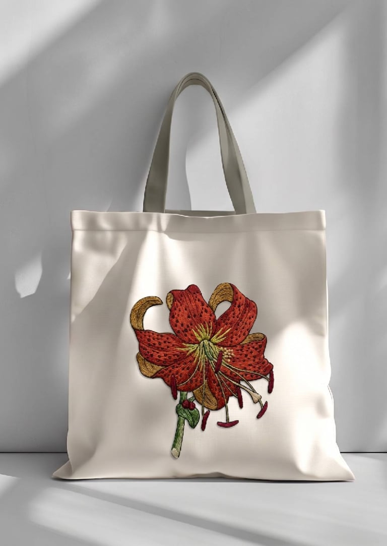 Bolsa de manta con flor de Lily bordada a mano