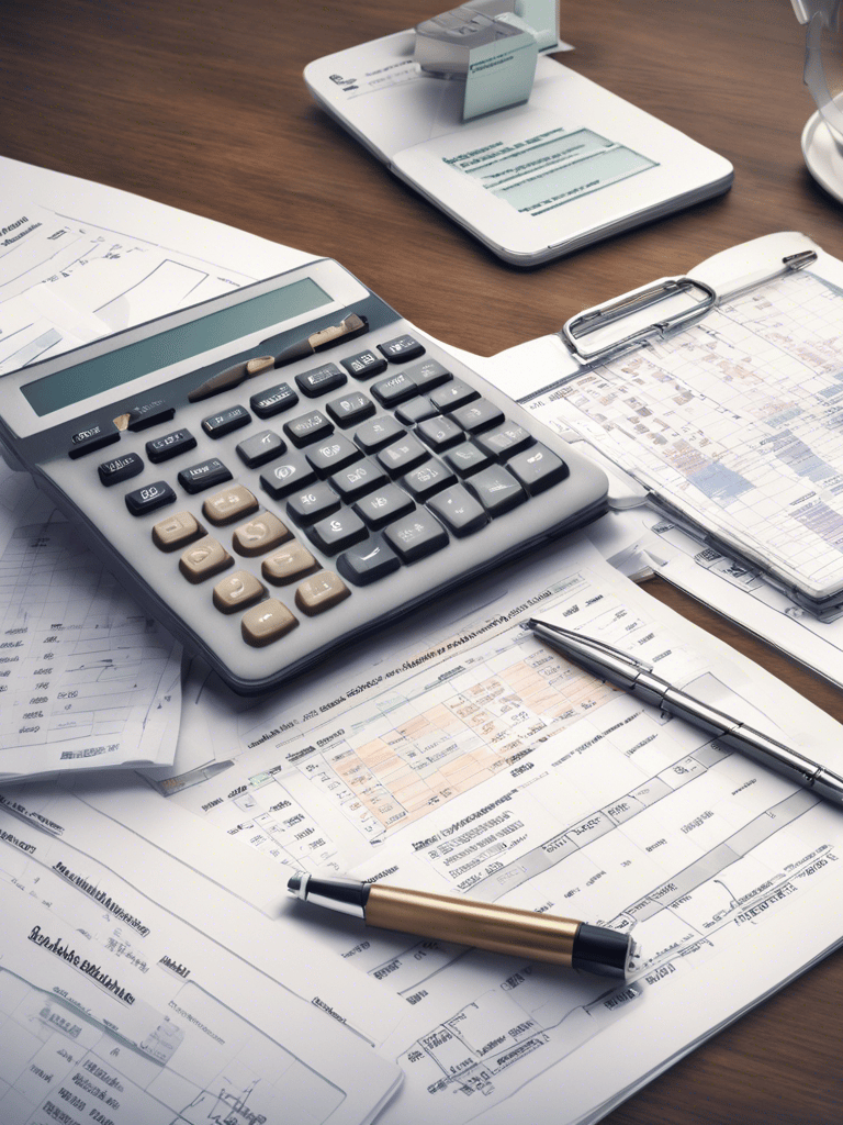 books on brown wooden shelfFinacial records with a calculator
