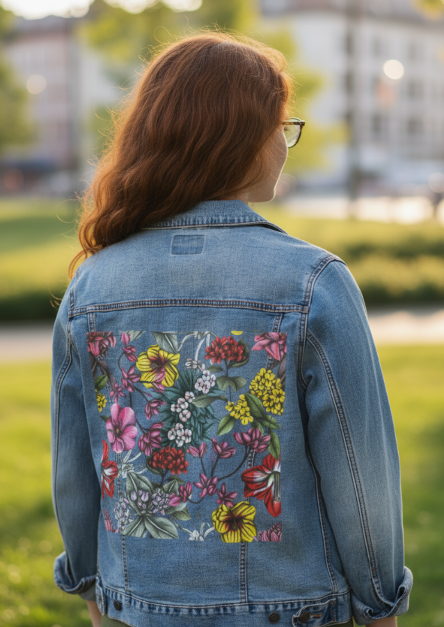 Girl wearing a printed jacket