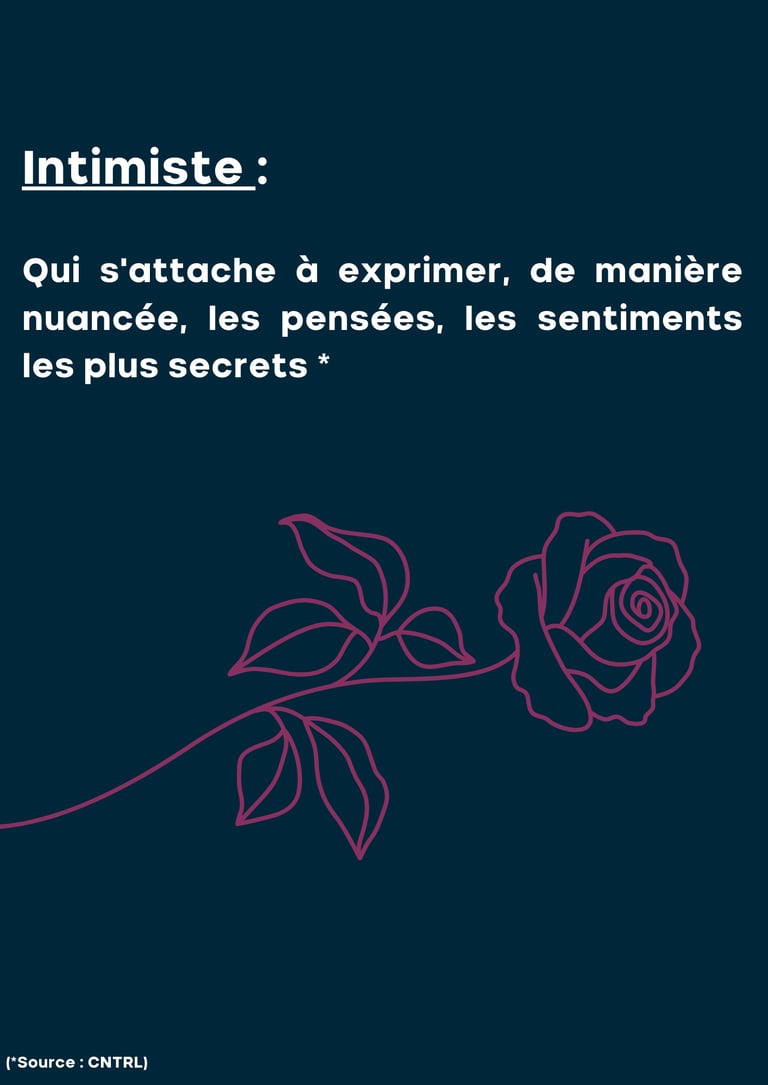 une rose avec la définition d'intimiste, l'expression des pensées et des sentiments les plus secrets