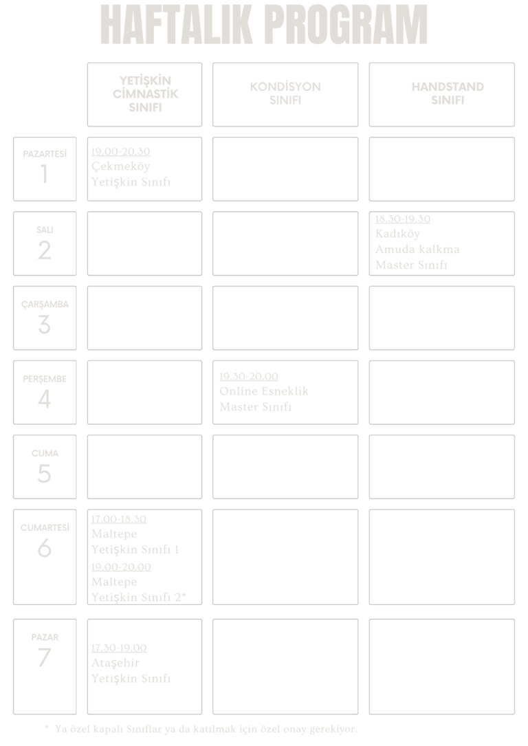 yetişkin cimnastik haftalık planı