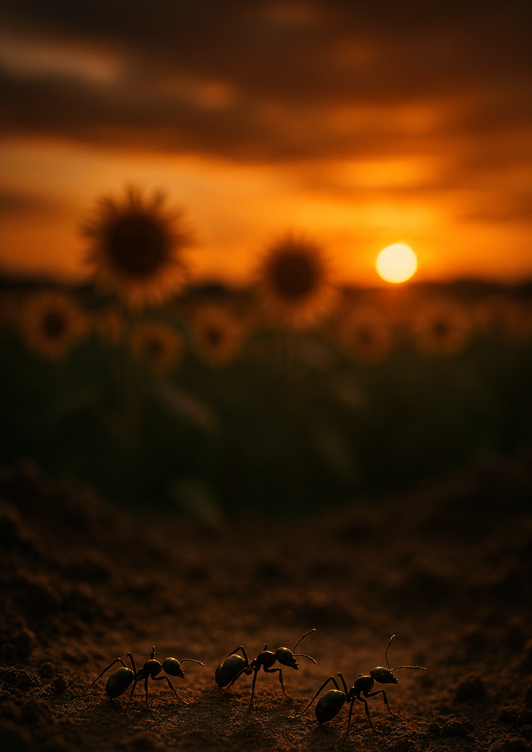 photograph of ants walking in the soil of a Kansas sunflower field