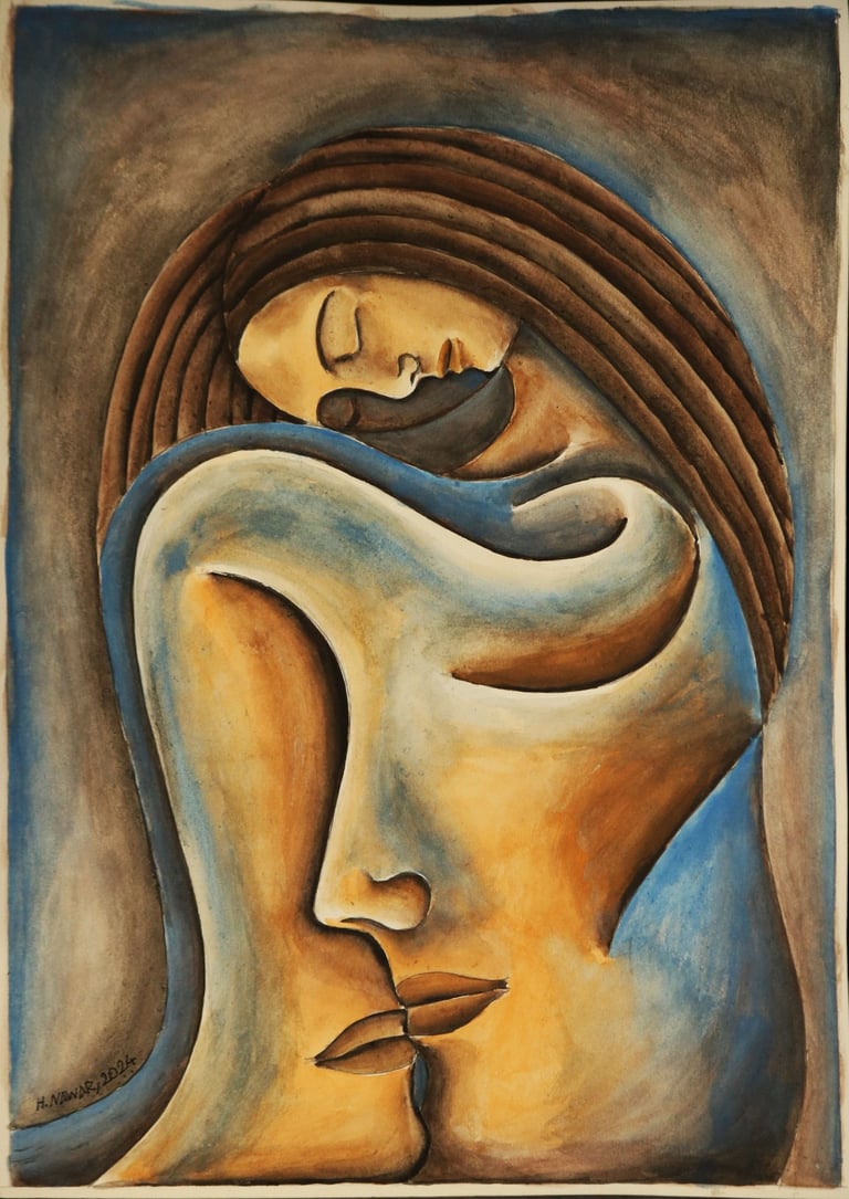 Dreaming by A Kiss, Watercolour on paper, 35 x 50 cm.