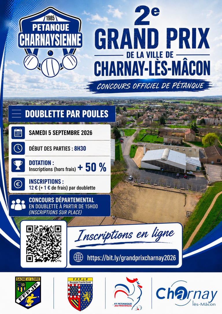 affiche 2e grand prix de pétanque de la ville de Charnay-lès-Mâcon