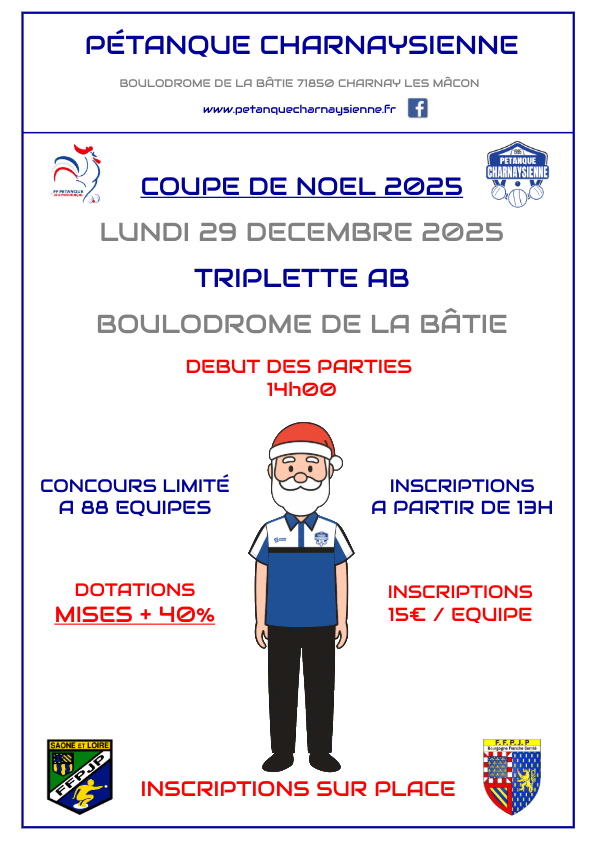affiche de la coupe de noël de pétanque à Charnay-lès-Mâcon