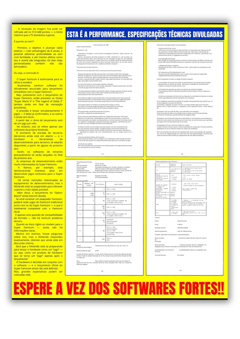 Revista Famicom Hissyoubon Magazine edição de 16/12/1988 com 4 pág especificações console à Impressa