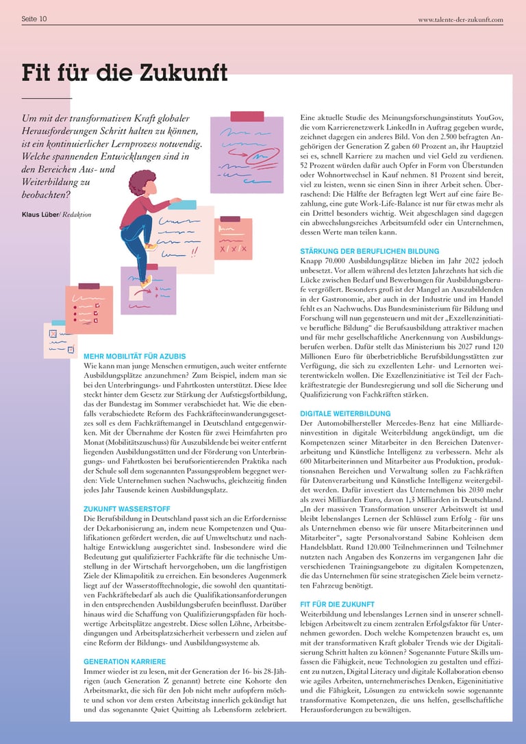 magazine article page of a person climbing on notes with tasks and reminders