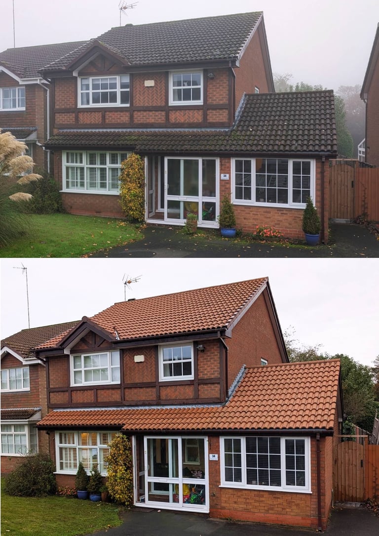 Before and after roof cleaning in Sevenoaks