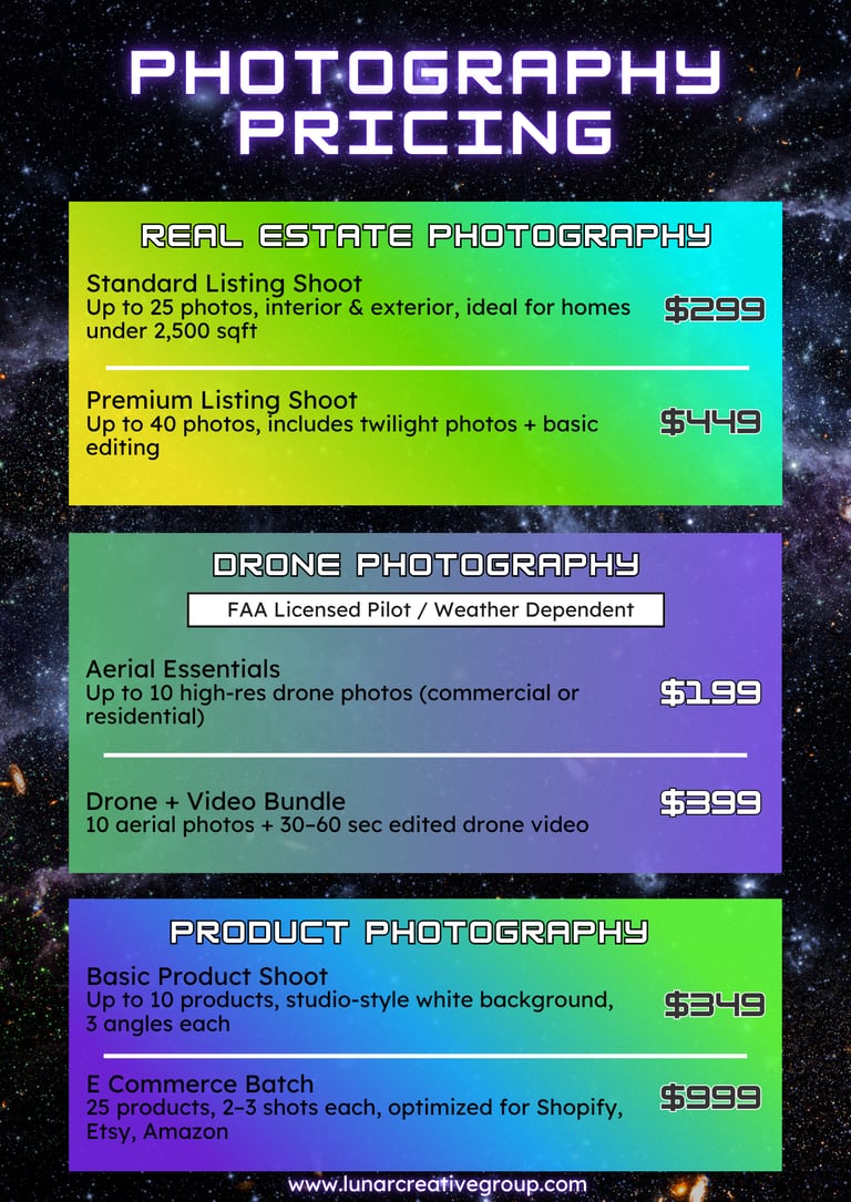 Lunar Creative Group - Photography Pricing