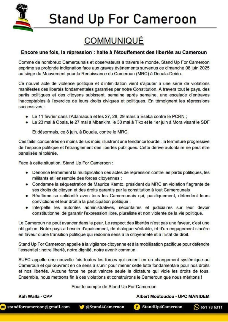 Communiqué de Stand Up for Cameroon
