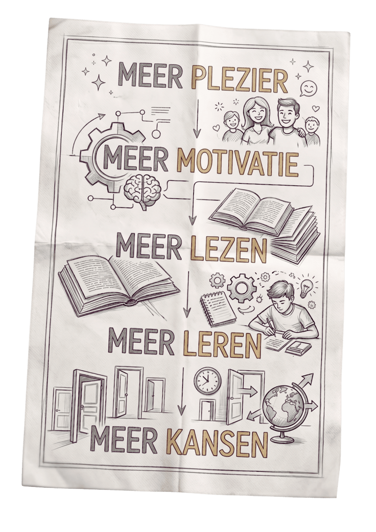Schets: meer plezier, meer motivatie, meer lezen, meer leren, meer kansen