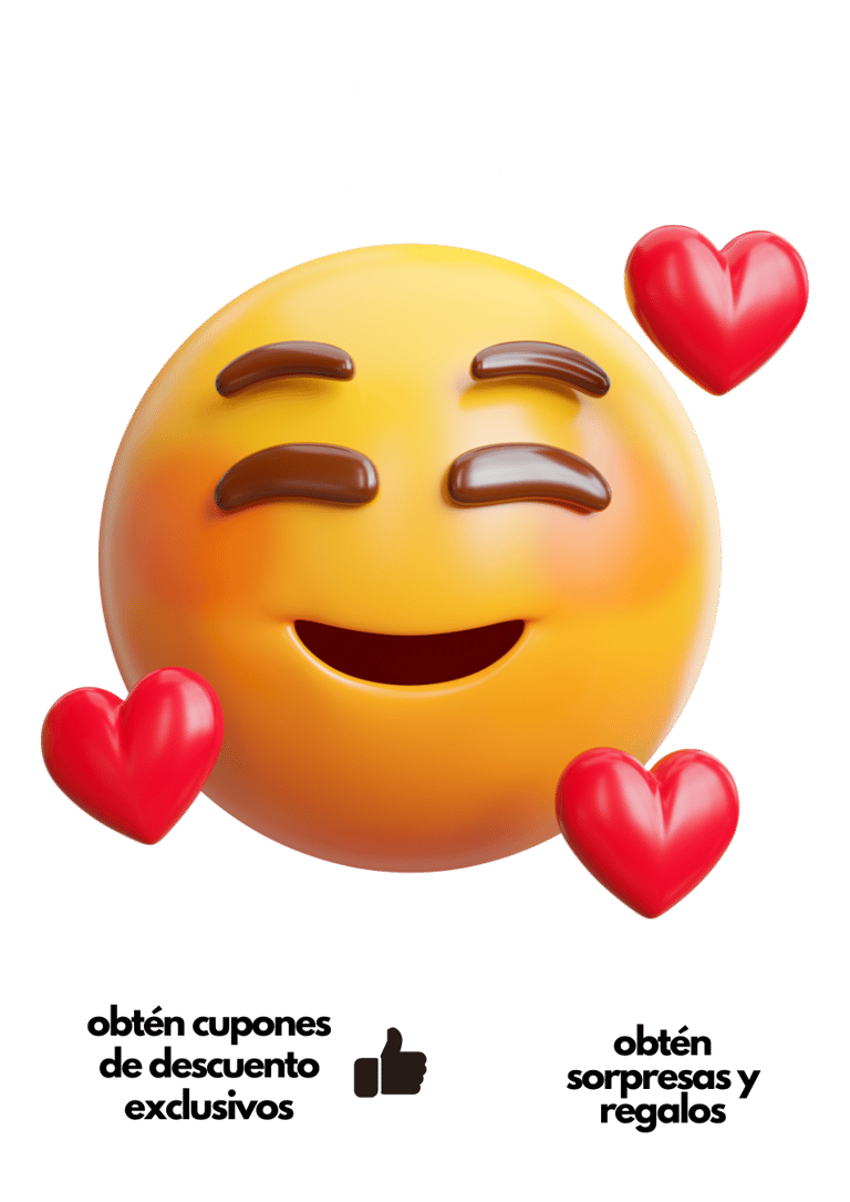 Emoji feliz con corazones y ofertas.