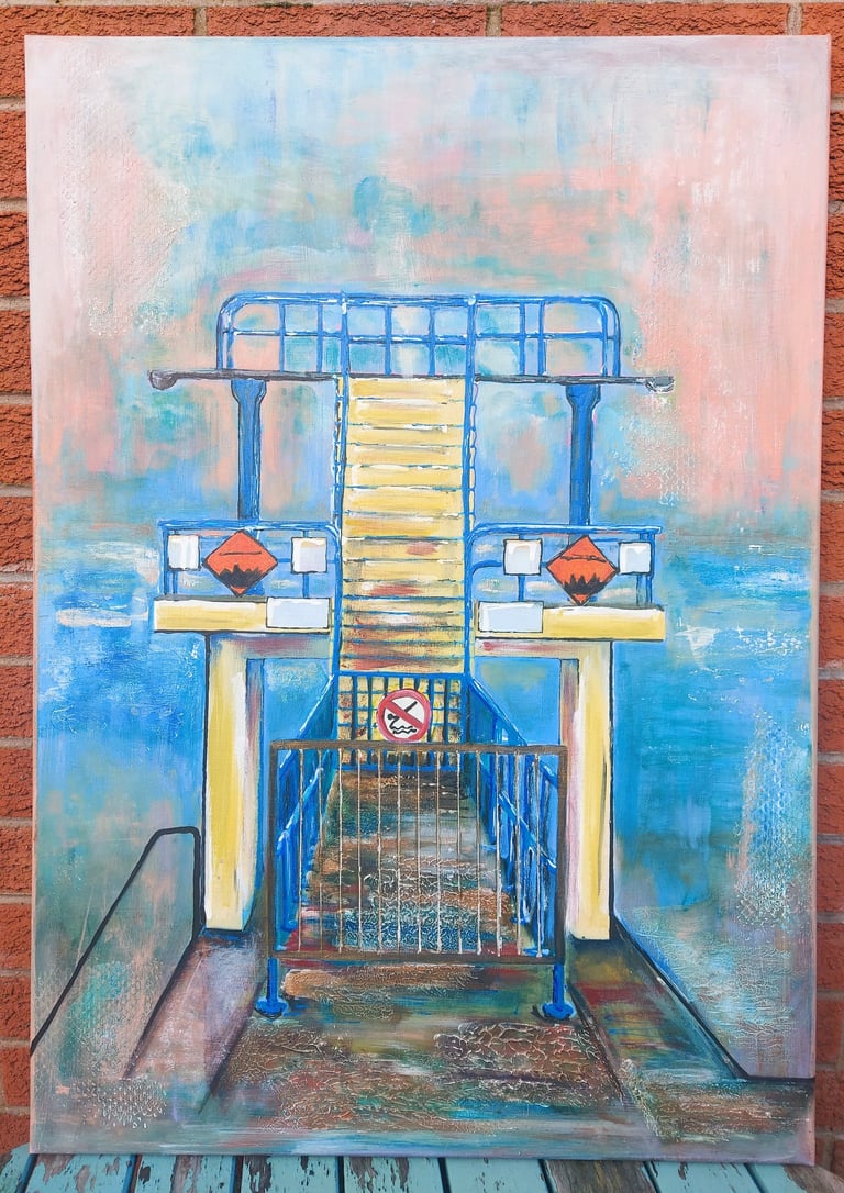 A painting of the diving board at Blackrock, Salthill, Galway, Ireland