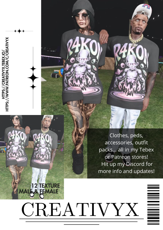 a man and woman wearing matching t - shirts and pants