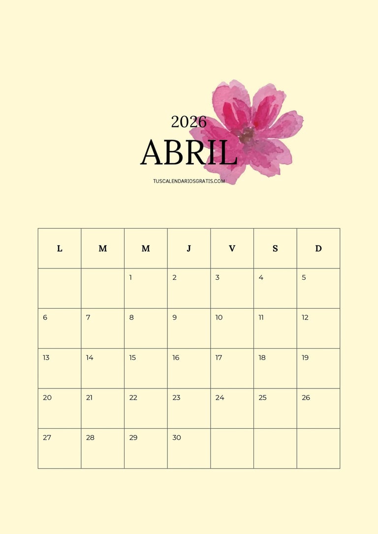 Calendario mes de abril portada menu