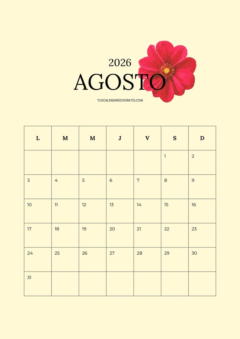 calendarios agosto para imprimir gratis organizacion planificacion mensual verano