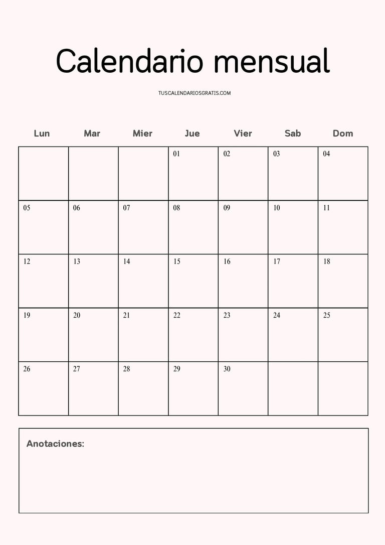 imagen de Calendario mensual genérico para menu principal