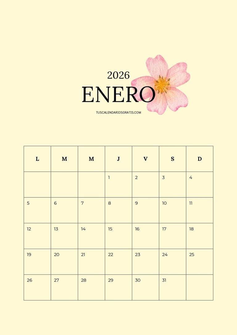 portada Calendarios mensuales 2026 año completo para descargar diseños de flores