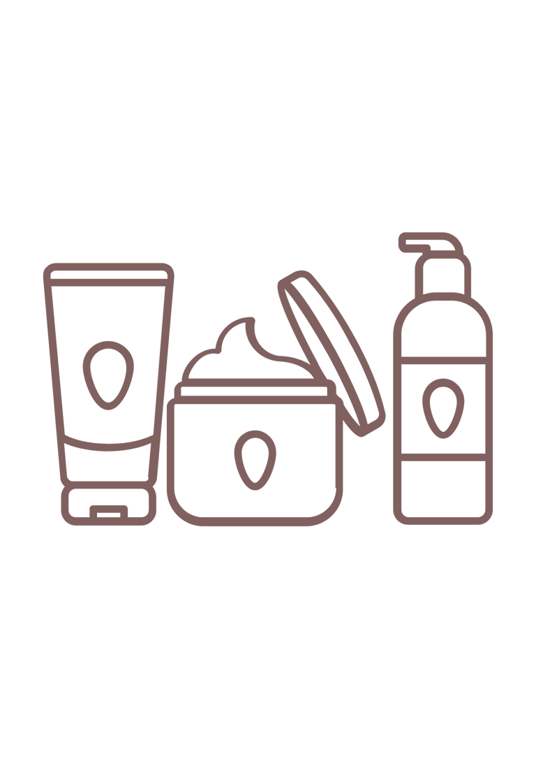 Illustratie van verzorgingsproducten zoals crème en lotion.