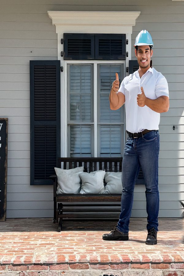 general contractor standing in front of a house with exterior shutters
