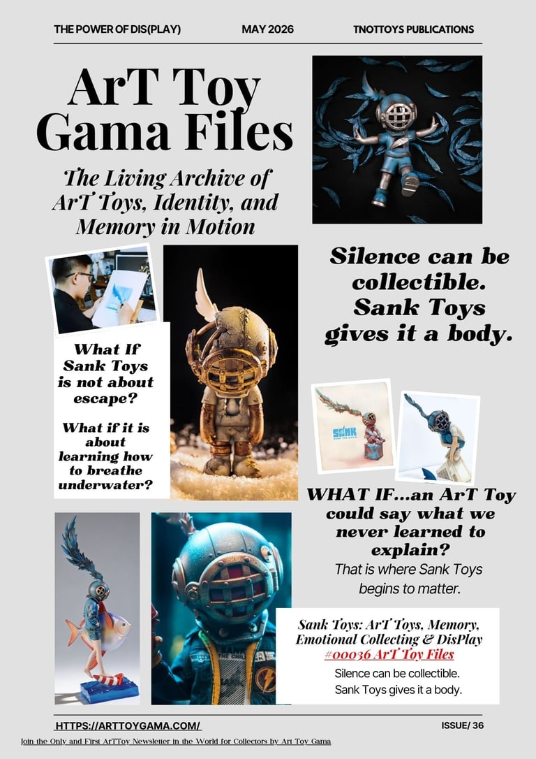 Art Toy Gama Files magazine cover featuring Sank Toys collectible diver figurines and designer vinyl art.