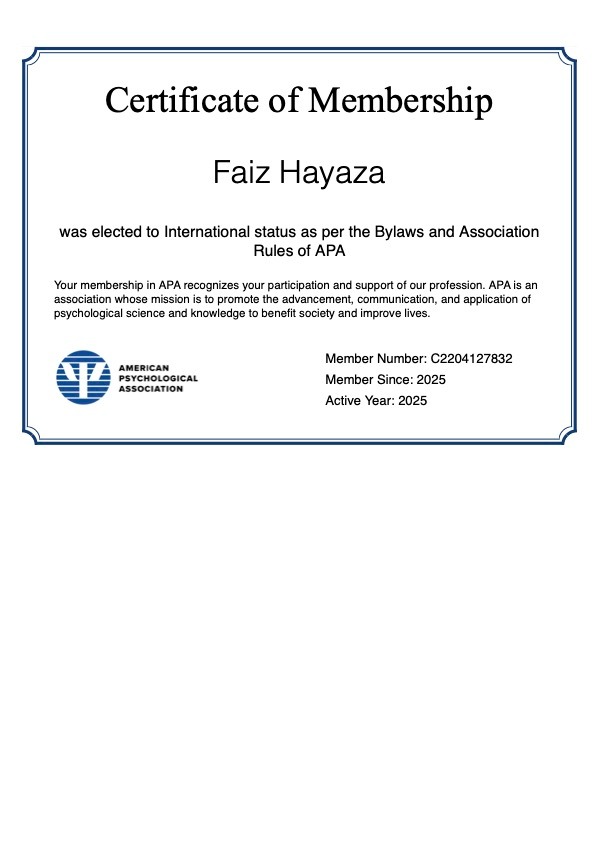 Psikolog Faiz Hayaza Terdaftar Sebagai Anggota APA