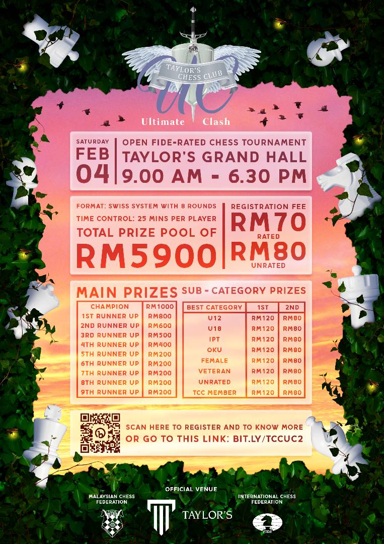 Taylor's University Chess Championship 2023. Chess Tournament. Malaysia Chess. Catur Malaysia.