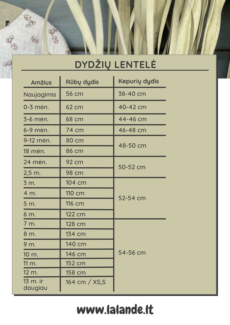 vaiku galvos apimtis, vaikisku kepuriu dydziu lentele, rubu dydziu lentele