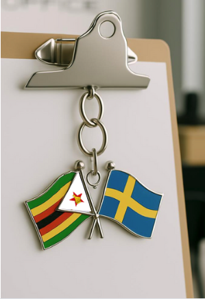 Key chain with Zimbabwean and Swedish flags side by side
