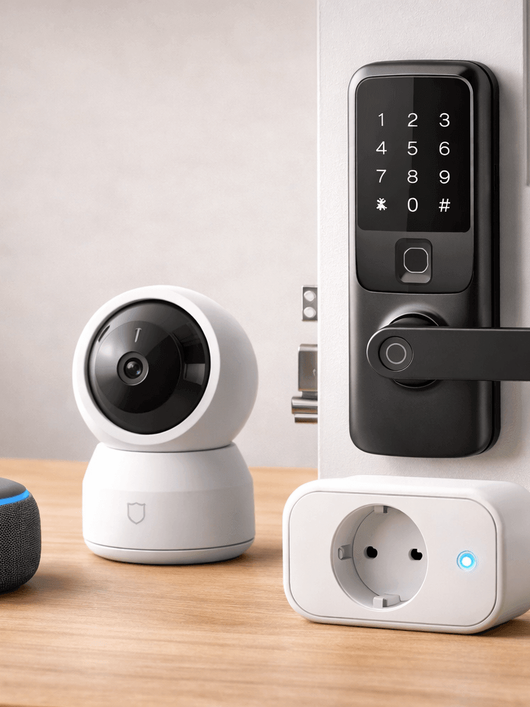 Casa inteligente e segurança: câmera de segurança, sensor de presença, fechadura, interfone, smart