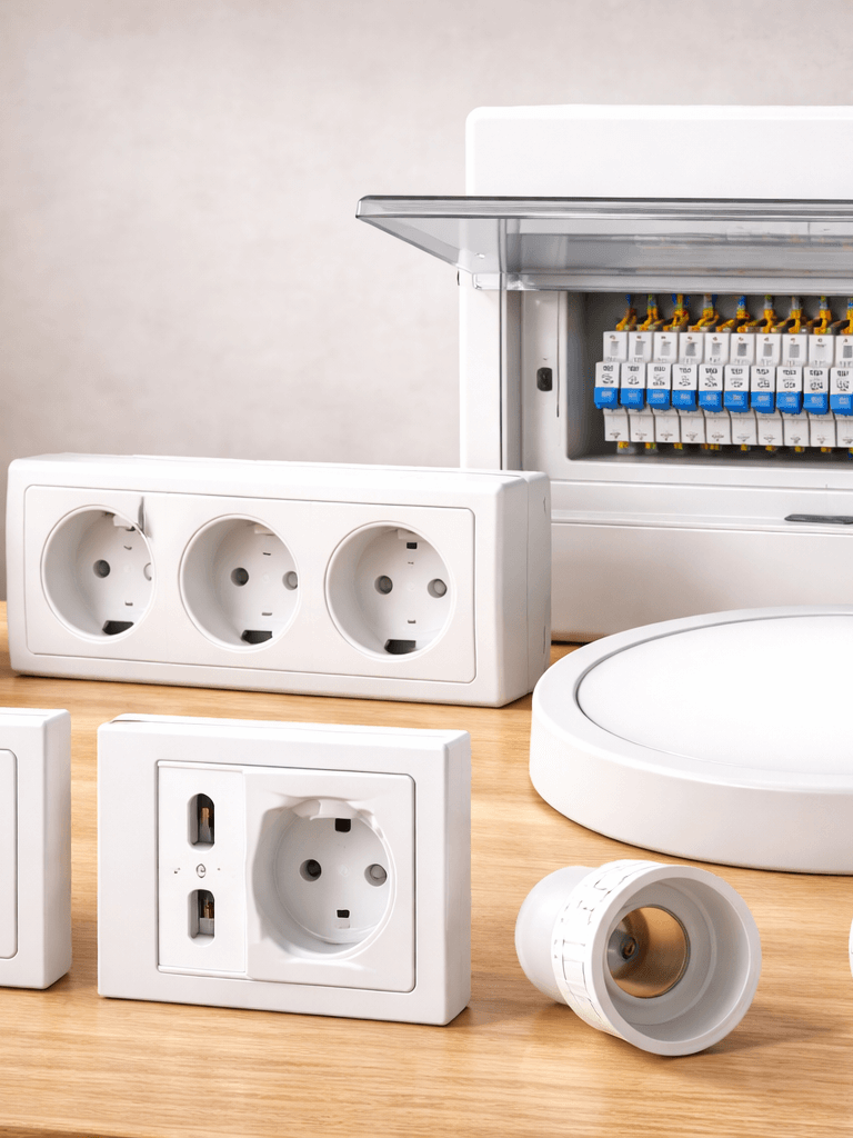 Elétrica e iluminação: disjuntor, tomadas, fios, spot, plafon, quadro de distribuição, conduíte, 