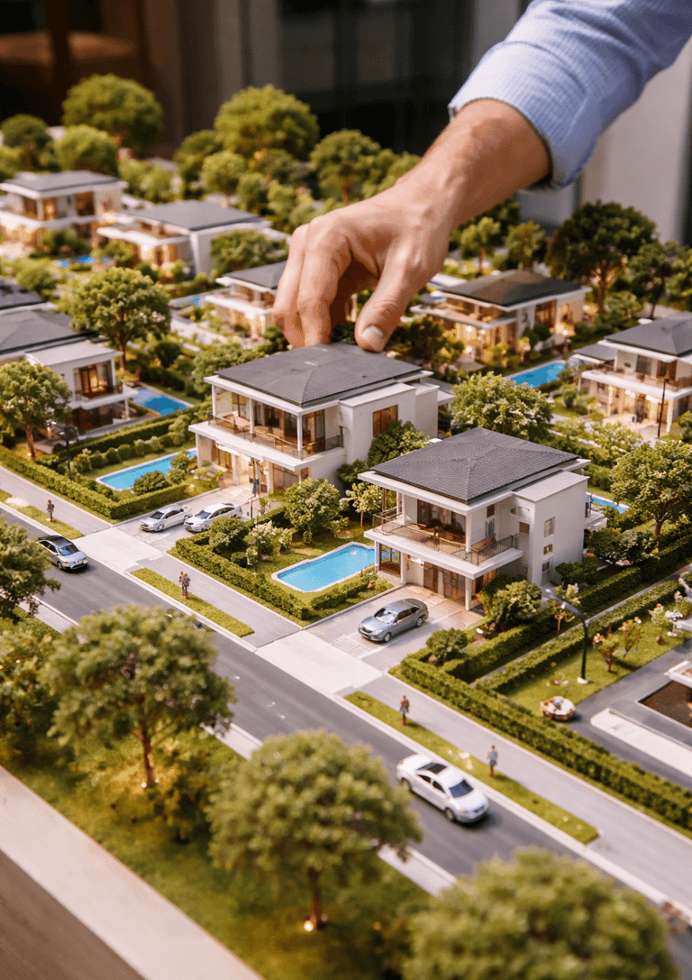 Maquetes: representação residenciais e prediais em escala reduzida, realistas, para demonstração 