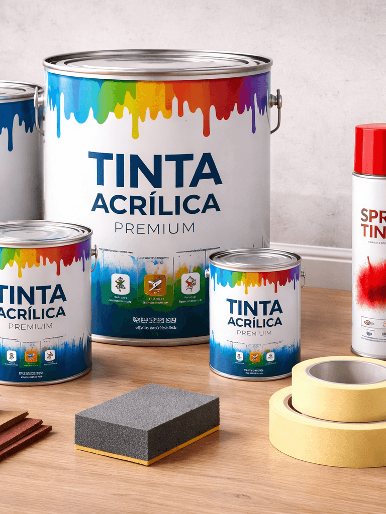 Pintura e acabamento: tinta acrílica, tinta de parede, tinta spray, massa acrílica, massa corrida