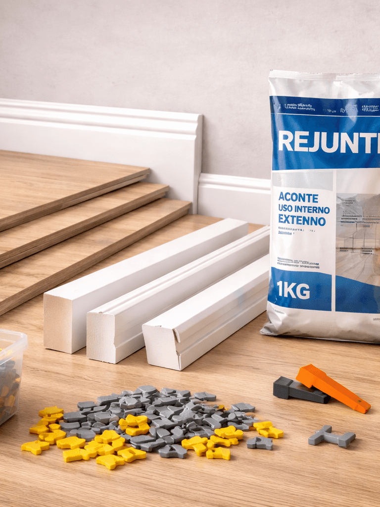 Pisos e revestimentos: piso laminado, piso vinílico, piso autonivelante,  rodapé, rejunte, espaçador