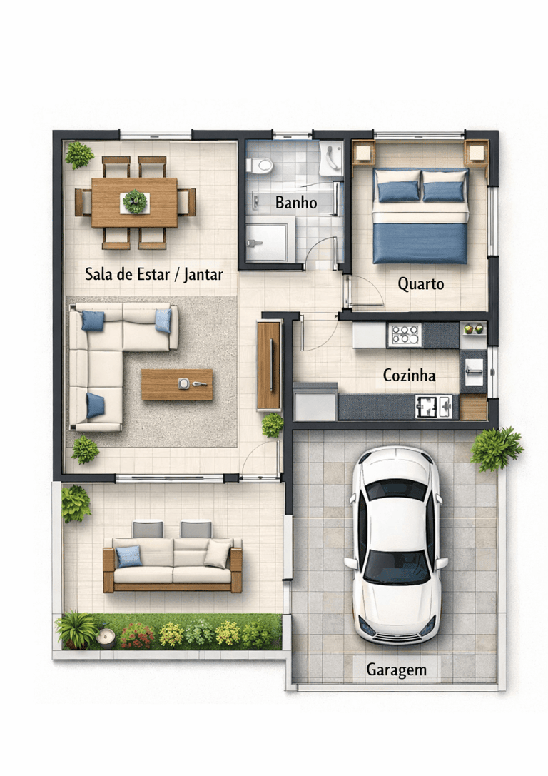 Projetos/plantas prontas: planta baixa de um projeto arquitetônico residencial com quarto, sala,